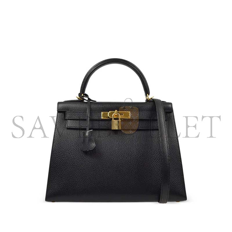 HERMÈS KELLY 25 CHEVRE NOIR GOLDEN HARDWARE (25*17*7cm)